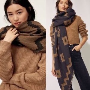 Wilfred 100% Wool Reversible Fringed Diamond Mosaic Blanket Scarf